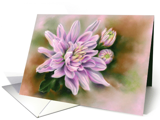 Any Occasion Pink Chrysanthemums Flower Pastel Art Blank card