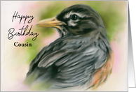 Birthday for Cousin Custom American Robin Bird Pastel Art card