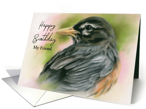 Birthday Personalized for Friend American Robin Bird Pastel Art card