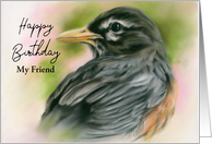 Birthday Personalized for Friend American Robin Bird Pastel Art card