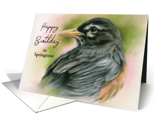 Spring Birthday American Robin Bird Pastel Art Custom card (1708328)