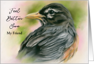 Feel Better Friend American Robin Bird Pastel Art Personalized card