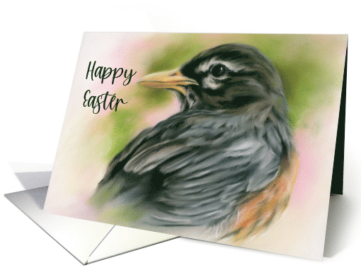 Happy Easter American Robin Spring Bird Pastel Art card (1708498)