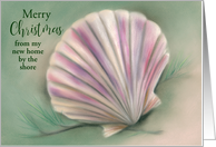 Custom Christmas Beach Home New Address Scallop Seashell and Pine card