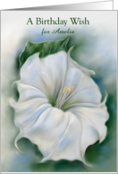 Custom Name Birthday Wish White Flower Datura Blossom Pastel A card