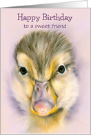 Birthday for Friend Sweet Yellow Duckling Pastel Art Personalized card