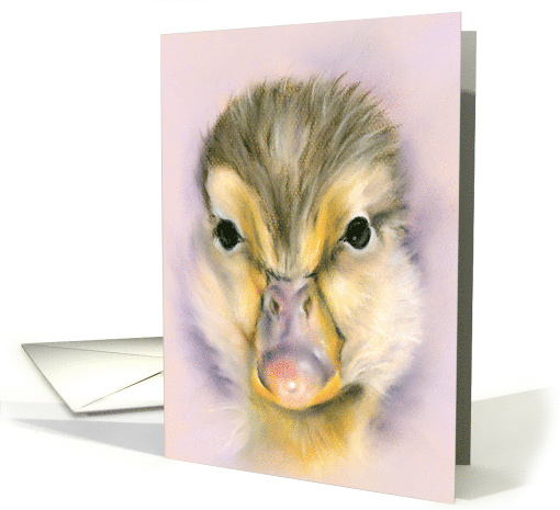 Any Occasion Sweet Yellow Duckling Pastel Bird Art Blank card