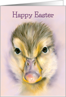Happy Easter Sweet Yellow Duckling Pastel Bird Art card