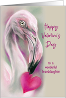 Granddaughter Custom Valentine Flamingo Heart Pastel Bird Art card