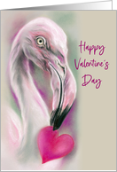 Happy Valentines Day Flamingo with Heart Pastel Bird Art card