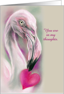 Thinking of You Flamingo with Heart Pastel Bird Art Personalized card