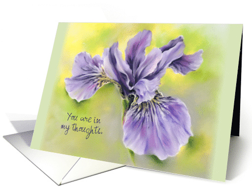 Thinking of You Personalized Iris Purple Flower Pastel Art card