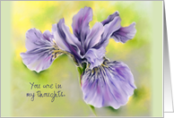 Thinking of You Personalized Iris Purple Flower Pastel Art card