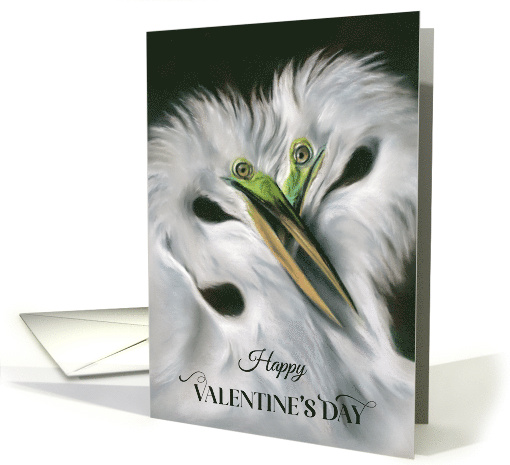 Valentines Day Egret Couple White Birds Love Pastel Art card (1722946)