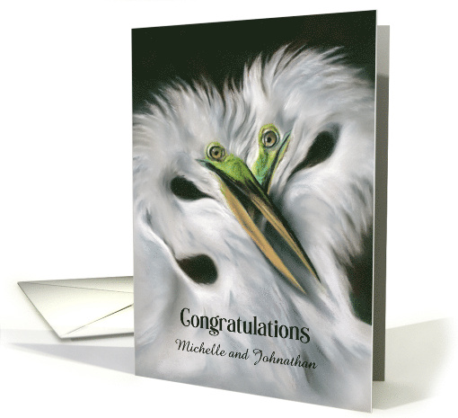 Marriage Congratulations Egret Couple White Birds Custom Names card