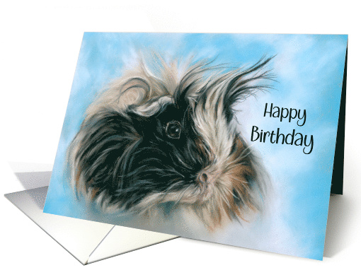 Happy Birthday Cute Fluffy Guinea Pig Pastel Animal Art card (1723946)