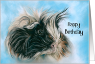 Happy Birthday Cute Fluffy Guinea Pig Pastel Animal Art card