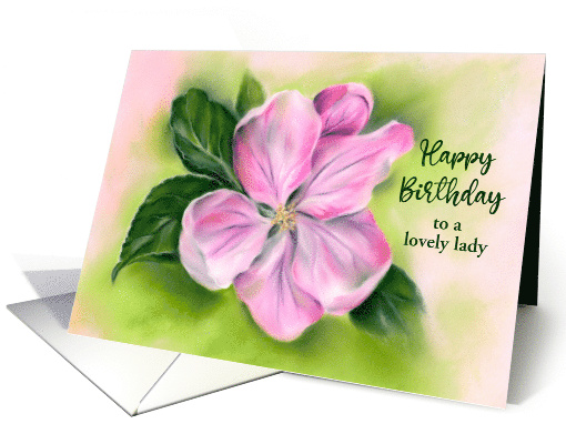 Birthday for Her Pink Apple Blossom Pastel Flower Art Custom card