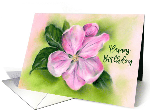 Happy Birthday Pink Apple Blossom Pastel Flower Art card (1724658)