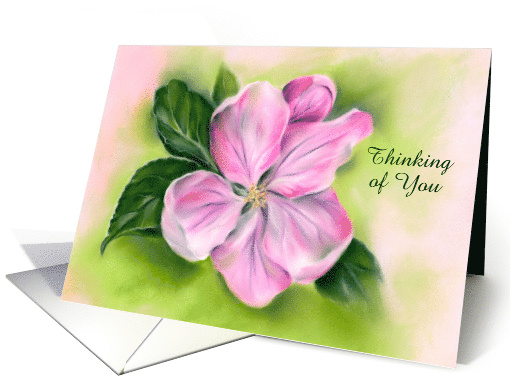 Thinking of You Pink Apple Blossom Pastel Flower Art Custom card