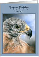 Personalized Name Birthday Hawk Raptor Portrait Pastel Art J card