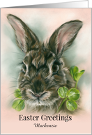 Personalized Name Easter Brown Bunny Rabbit in Clover M card