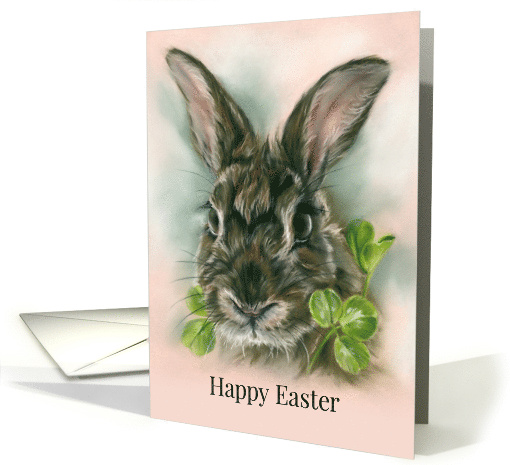 Happy Easter Brown Bunny Rabbit in Clover Pastel Animal Art card