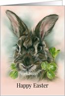 Happy Easter Brown Bunny Rabbit in Clover Pastel Animal Art card