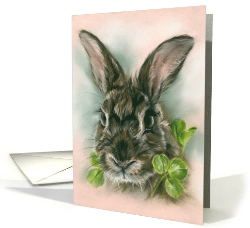 Any Occasion Brown Bunny Rabbit in Clover Pastel Animal Art Blank card