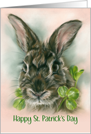 St Patricks Day Brown Bunny Rabbit in Clover Shamrocks Pastel card