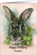 Birthday Daughter Brown Bunny Rabbit in Clover Pastel Personalized card
