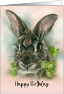 Happy Birthday Brown Bunny Rabbit in Clover Pastel Art card