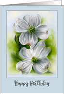 Happy Birthday White Dogwood Pair Spring Flower Pastel Art card
