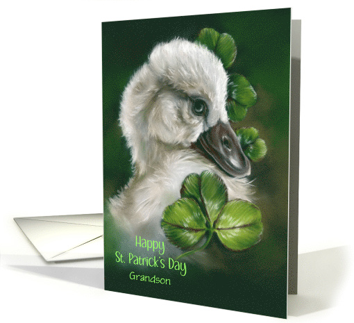 St Patricks Day Grandson Swan Chick Pastel Bird Art Custom card