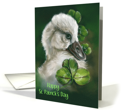 Happy St Patricks Day Swan Chick Pastel Bird Art card (1728360)
