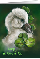 Happy St Patricks Day Swan Chick Pastel Bird Art card