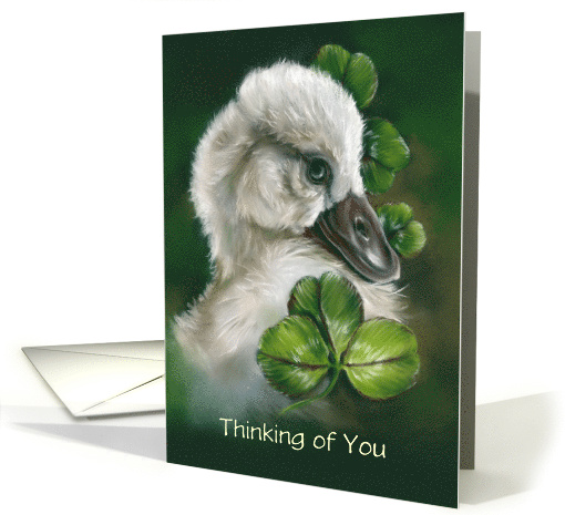 Thinking of You Swan Chick Pastel Cute Bird Art Personalized card