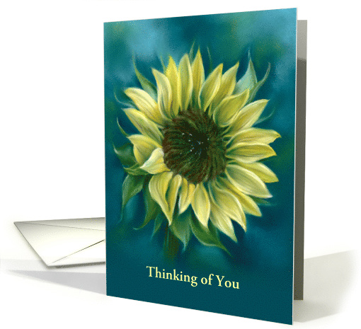 Thinking of You Sunflower Yellow Flower Pastel Art Custom card