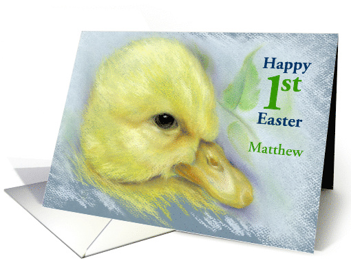 First Easter Cute Yellow Duckling Baby Bird Personalized Name M card