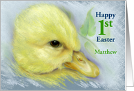 First Easter Cute Yellow Duckling Baby Bird Personalized Name M card