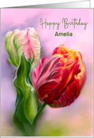 Personalized Name Birthday Colorful Spring Tulips Flower Pastel Art A card