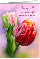 Marriage 11th Anniversary Colorful Spring Tulips Flower Custom Names card