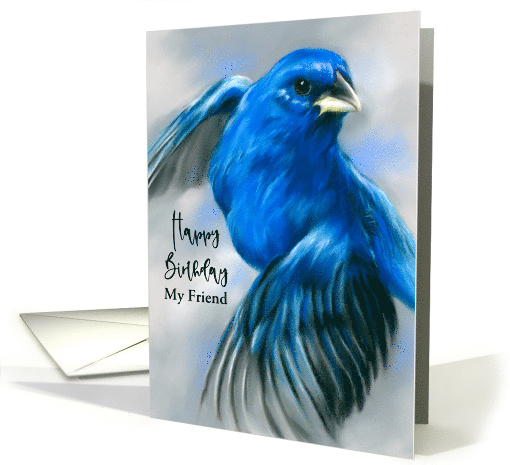 Birthday for Friend Indigo Bunting Blue Bird Pastel Art... (1730206)
