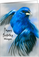 Personalized Name Birthday Indigo Bunting Blue Bird Pastel Art M card