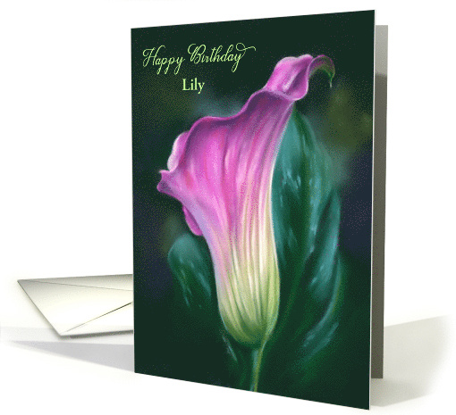 Personalized Name Birthday Pink Calla Lily Pastel Flower Art L card