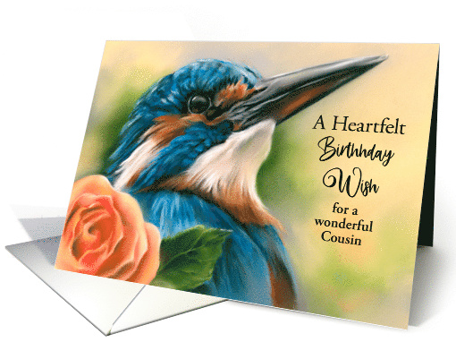 Birthday for Cousin Kingfisher Orange Rose Bird Art... (1731454)