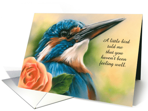 Feel Better Soon Kingfisher Orange Rose Bird Pastel Art Custom card