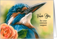 Thank You for Support Kingfisher Orange Rose Bird Pastel Art Custom card