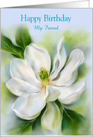 Birthday for Friend Sweet Bay Magnolia White Flower Art Personalized card