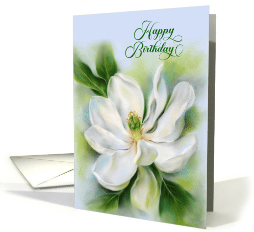 Happy Birthday Sweetbay Magnolia White Flower Pastel Art card